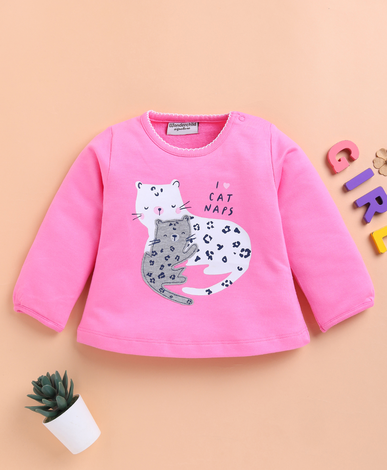 Wonderchild Full Sleeves Cats & Typography Printed Light Winter Sweatshirt - Pink-image-49