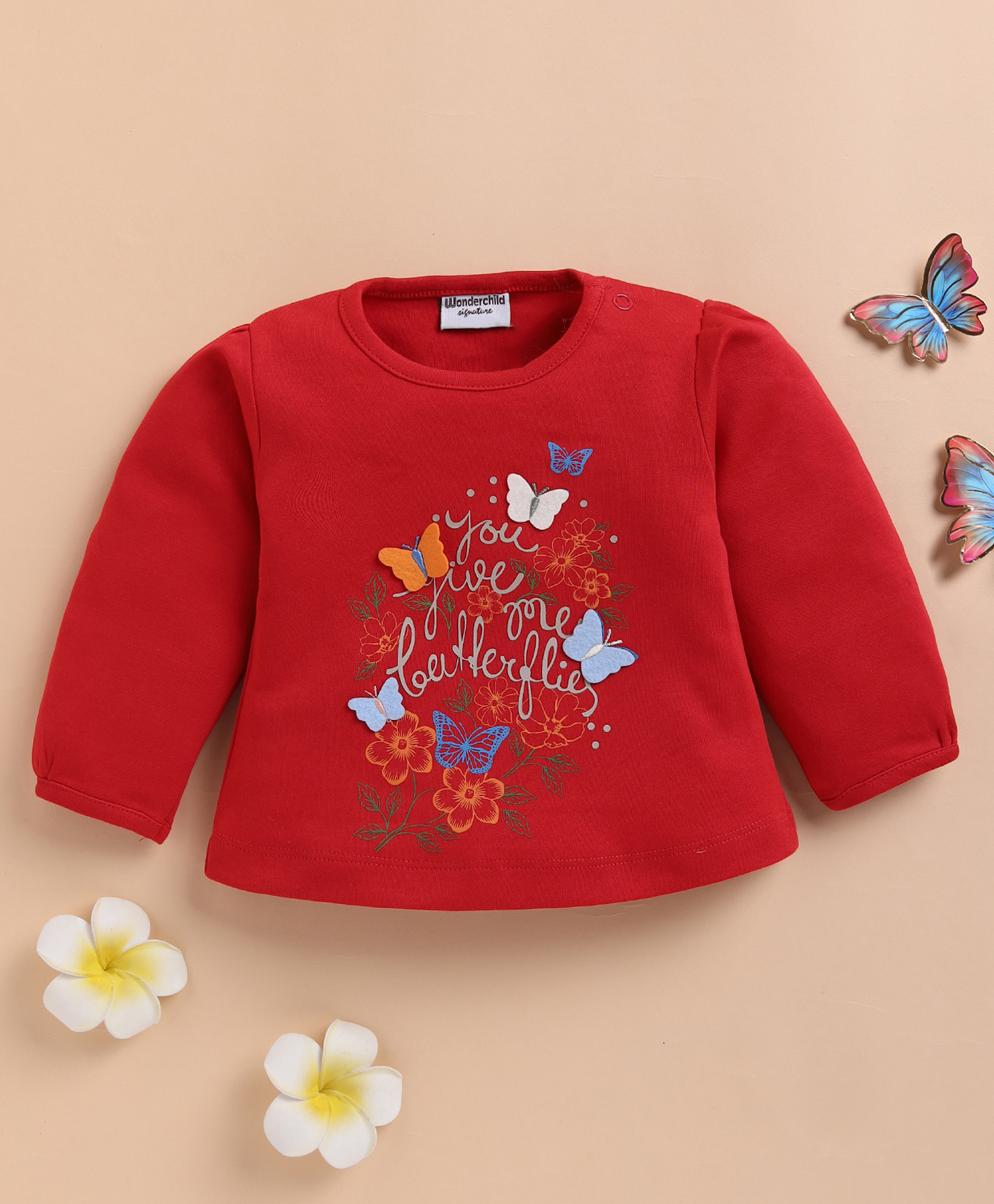 Wonderchild Full Sleeves Typography Printed & Butterflies Applique Detailed Light Winter Sweatshirt - Red-image-8