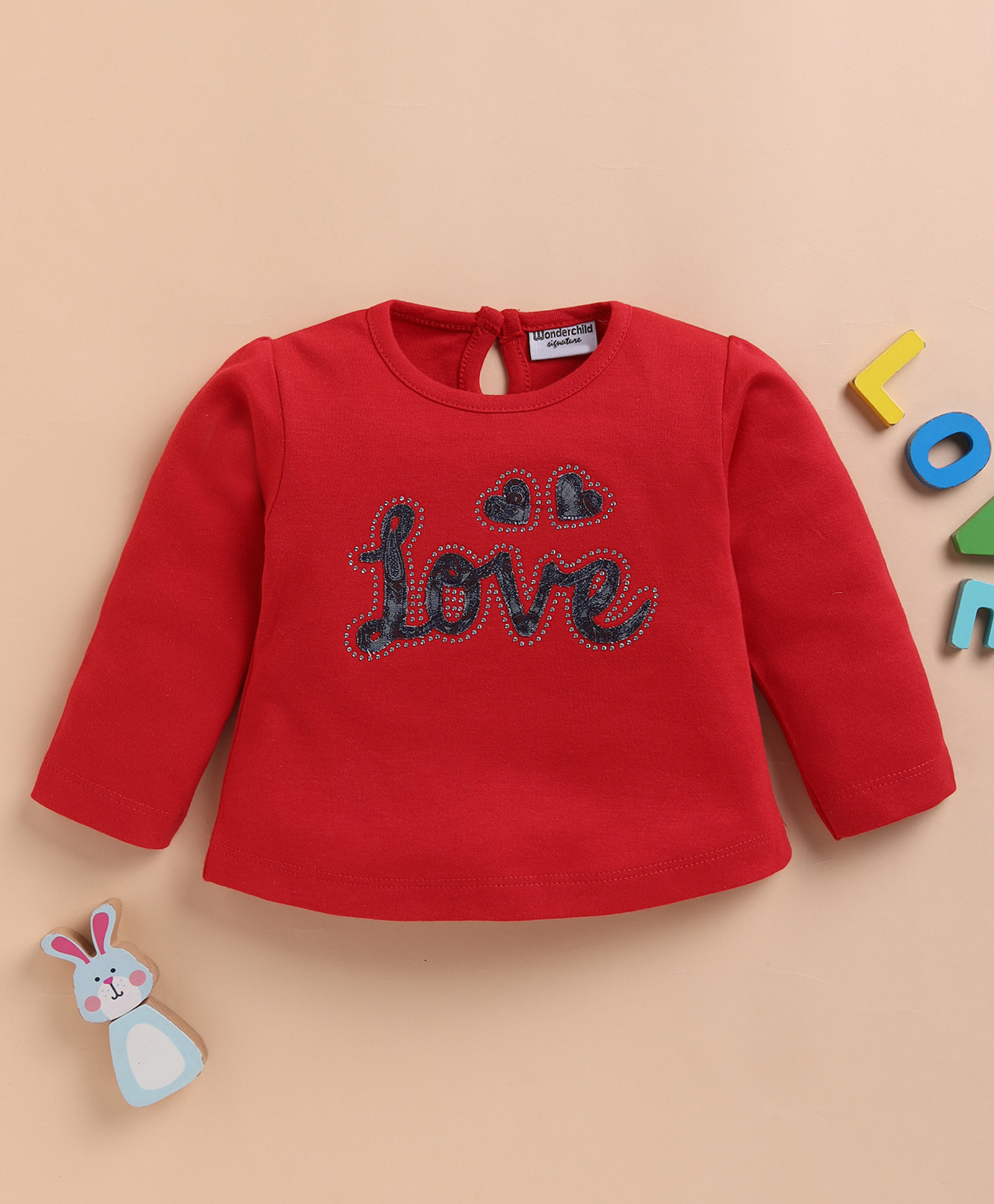Wonderchild Full Sleeves Love Text Patch Detailed Light Winter Sweatshirt - Red-picture-12