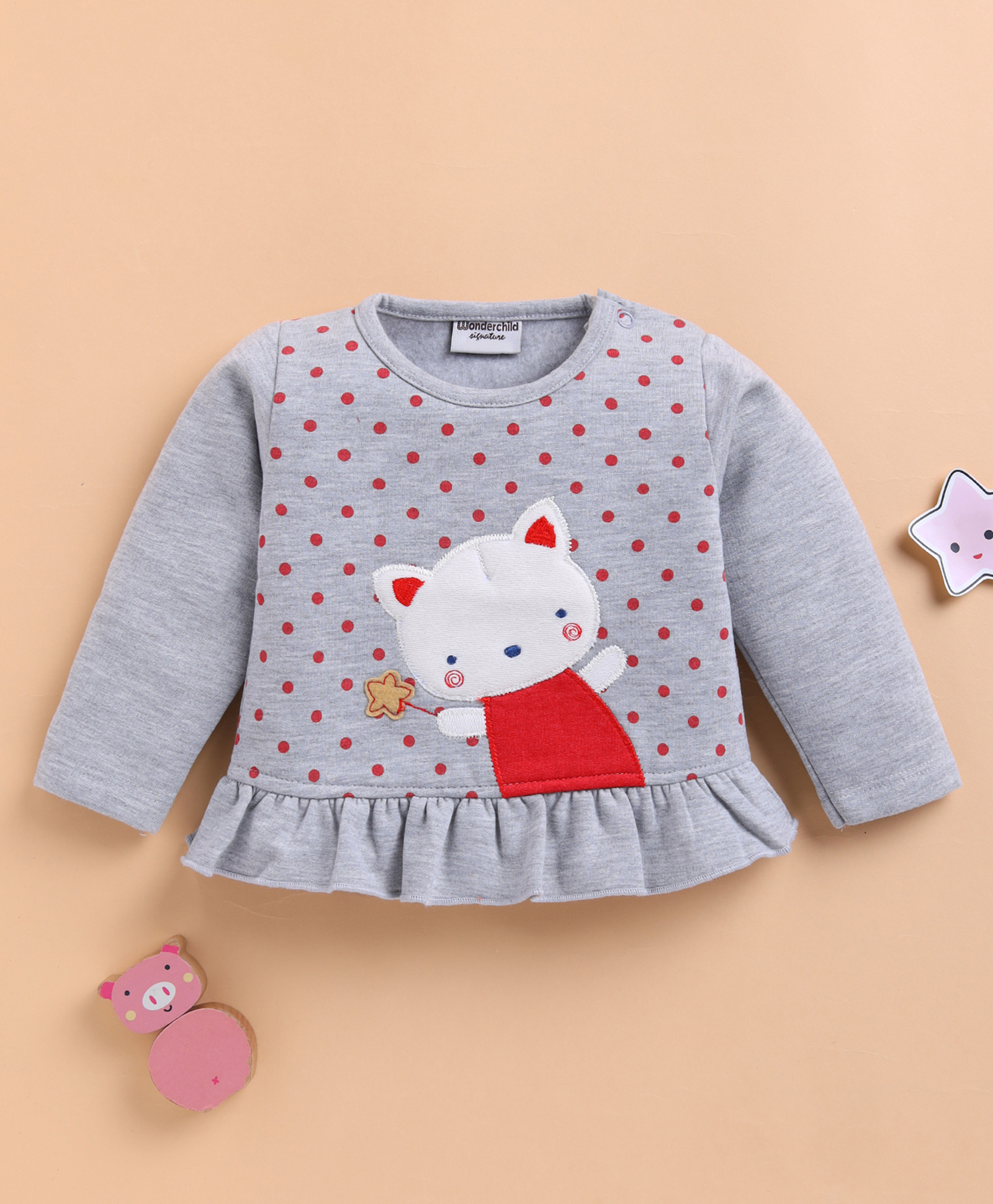 Wonderchild Full Sleeves Baby Animal Patch Detailed Light Winter Sweatshirt - Grey-picture-17