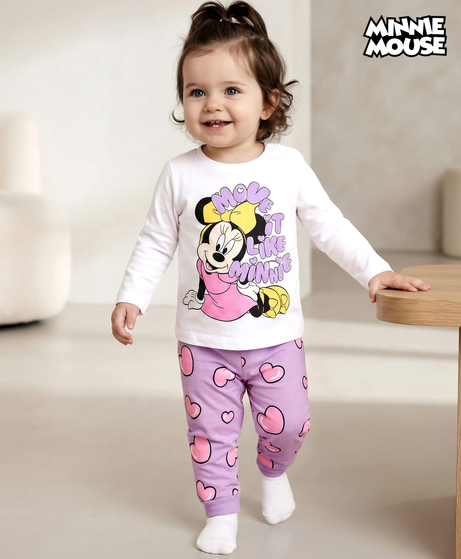 Babyhug Disney Single Jersey Knit Full Sleeves Night Suit with Minnie Mouse Graphic - Purple-image-28