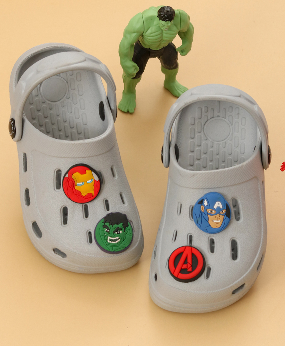 Yellow Bee Marvel Featuring Avengers With Iron Man Captain America & Hulk Applique Detailed Perforated Slingback Clogs - Grey-picture-18