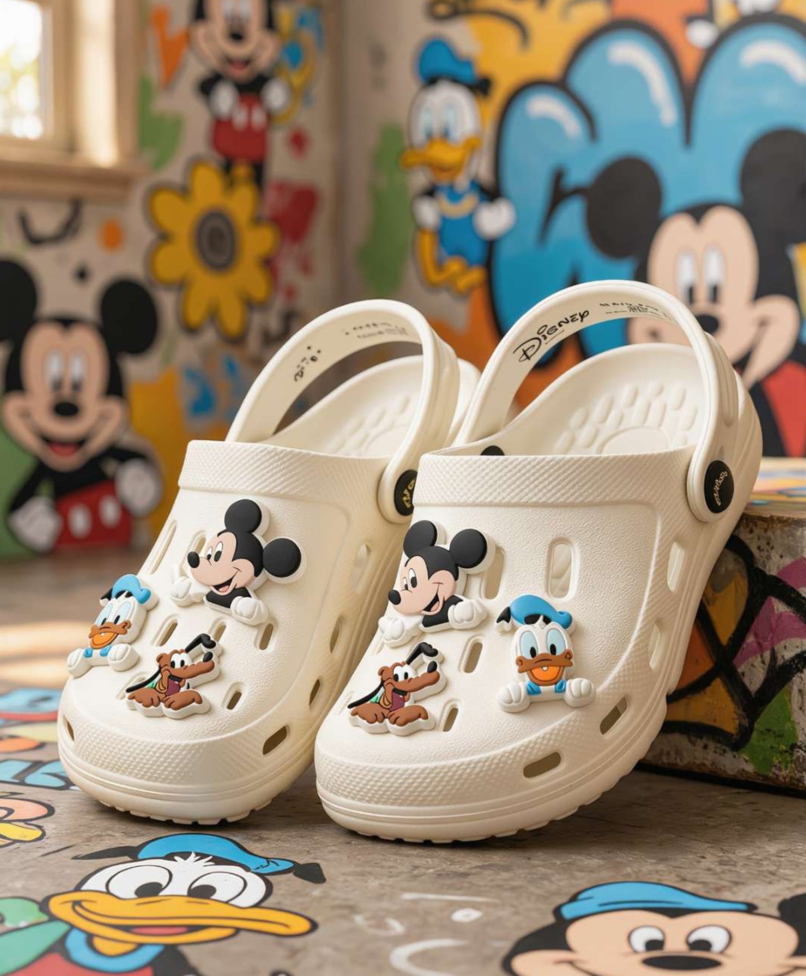 Yellow Bee Disney Featuring Mickey Mouse & Friends Applique Detailed Perforated Clogs - White-picture-12