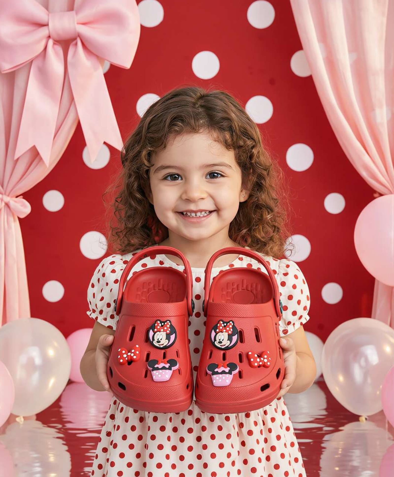 Yellow Bee Disney Mickey Mouse & Friends Featuring Minnie Mouse Applique Detailed Perforated Clogs - Red-image-22