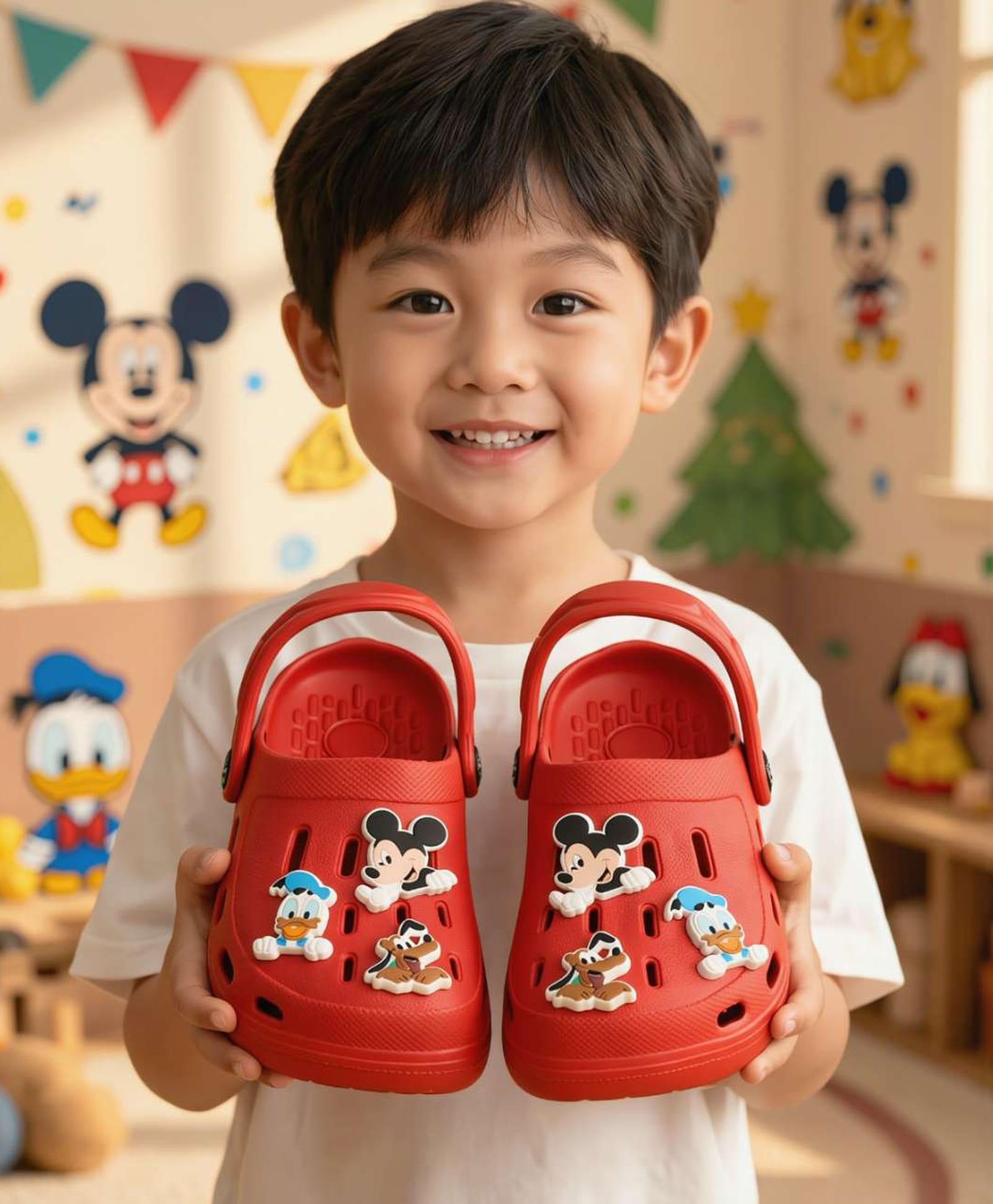 Yellow Bee Disney Featuring Mickey Mouse & Friends Applique Detailed Perforated Clogs - Red-picture-25