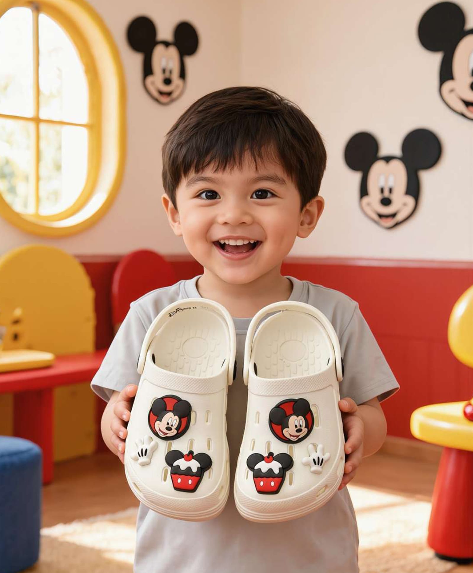 Yellow Bee Disney Mickey & Friends Featuring Character Applique Detailed With Slingback Perforated Clogs - White-picture-15