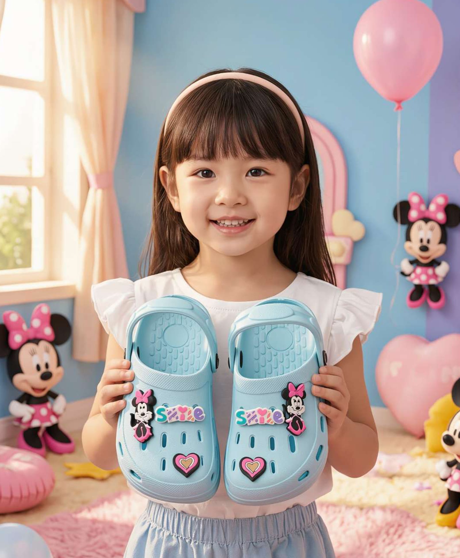 Yellow Bee Disney Mickey & Friends Featuring Minnie Mouse Applique Detailed With Slingback Perforated Clogs - Light Blue-picture-13
