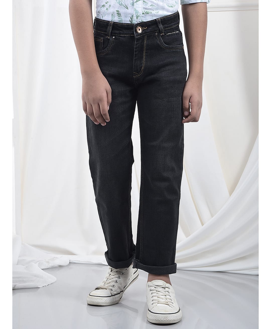 CRIMSOUNE CLUB Cotton Denim Mild Washed Jeans - Black-picture-19