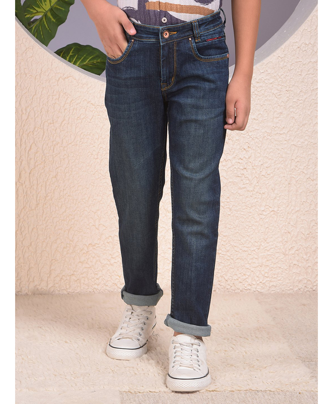 CRIMSOUNE CLUB Cotton Denim Solid Jeans - Blue-picture-22