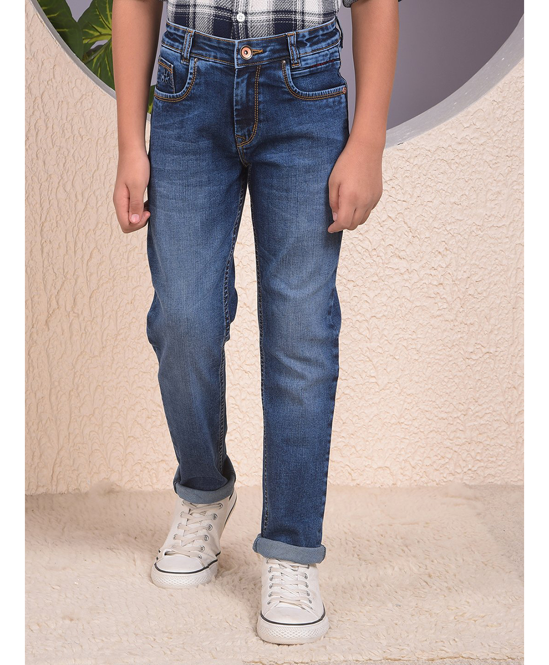 CRIMSOUNE CLUB Cotton Denim Mild Washed Jeans - Blue-picture-24