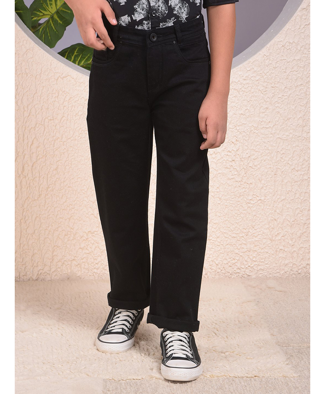 CRIMSOUNE CLUB Cotton Denim Solid Jeans - Black-picture-19