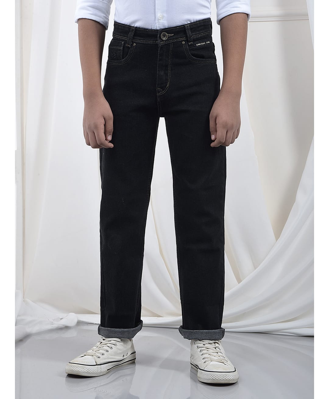 CRIMSOUNE CLUB Cotton Denim Solid Mild Washed Jeans - Black-picture-24