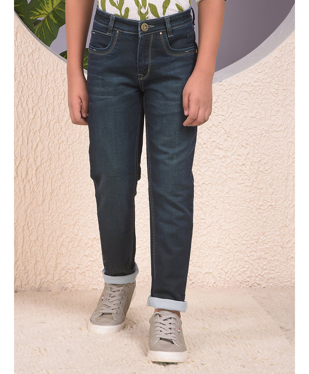 CRIMSOUNE CLUB Cotton Denim Solid Jeans - Blue-picture-28
