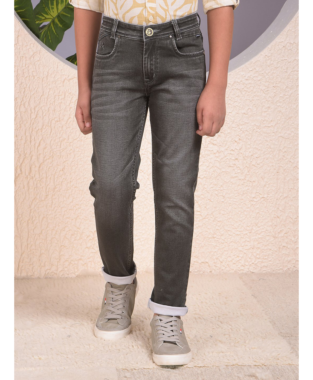 CRIMSOUNE CLUB Cotton Denim Solid Mild Washed Jeans - Olive Green-picture-25