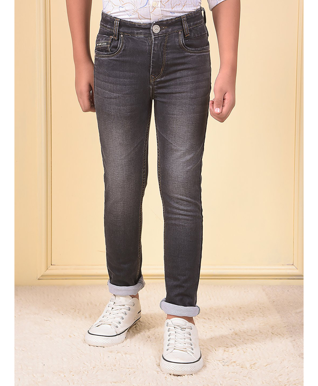 CRIMSOUNE CLUB Cotton Denim Mild Washed Jeans - Black-picture-11