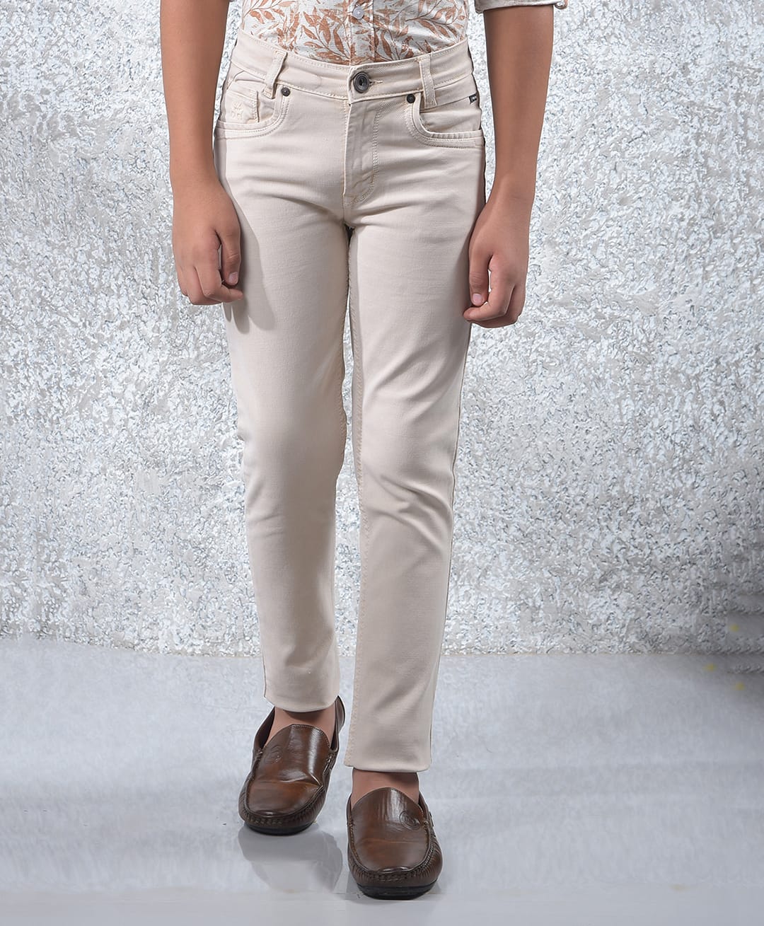 CRIMSOUNE CLUB Cotton Denim Solid Jeans - Beige-picture-40