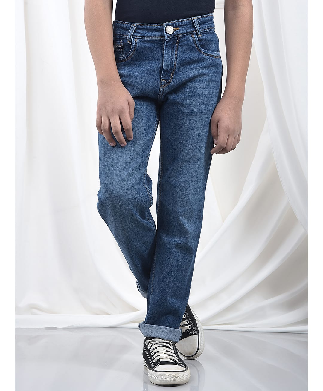 CRIMSOUNE CLUB Cotton Denim Solid Jeans - Navy Blue-picture-15