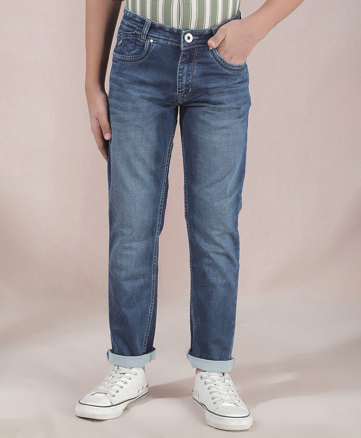 CRIMSOUNE CLUB Cotton Denim Solid Jeans - Navy Blue-picture-35