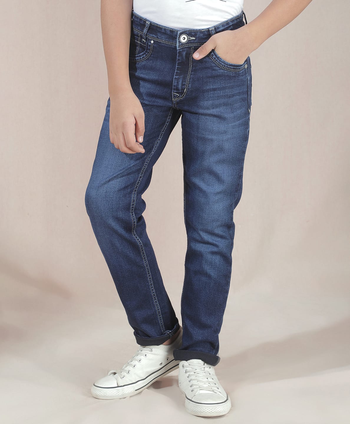 CRIMSOUNE CLUB Cotton Denim Solid Mild Washed Jeans - Navy Blue-picture-13