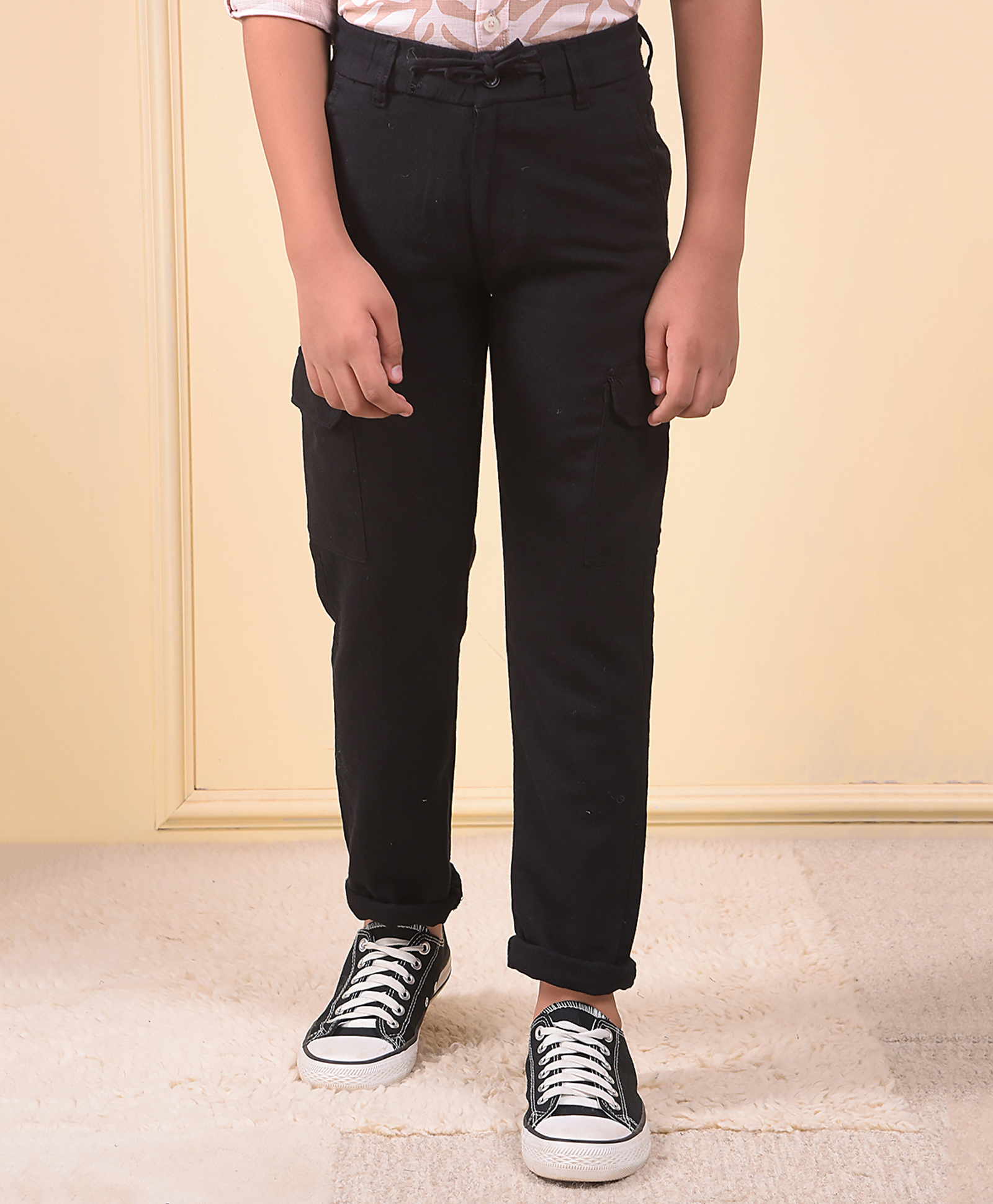 CRIMSOUNE CLUB Cotton Woven Solid Trousers - Black-picture-11