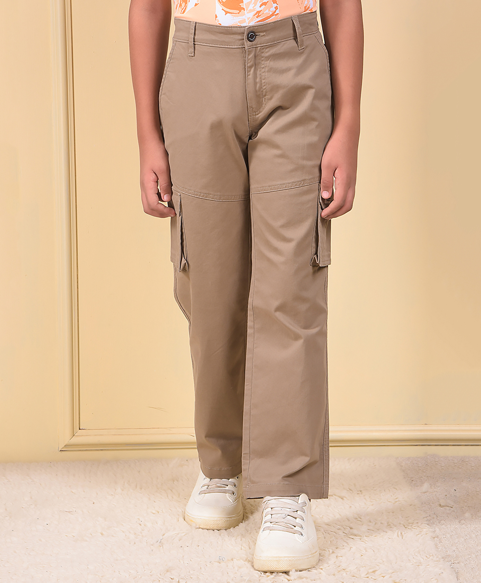 CRIMSOUNE CLUB Cotton Woven Solid Trousers - Khaki-picture-38