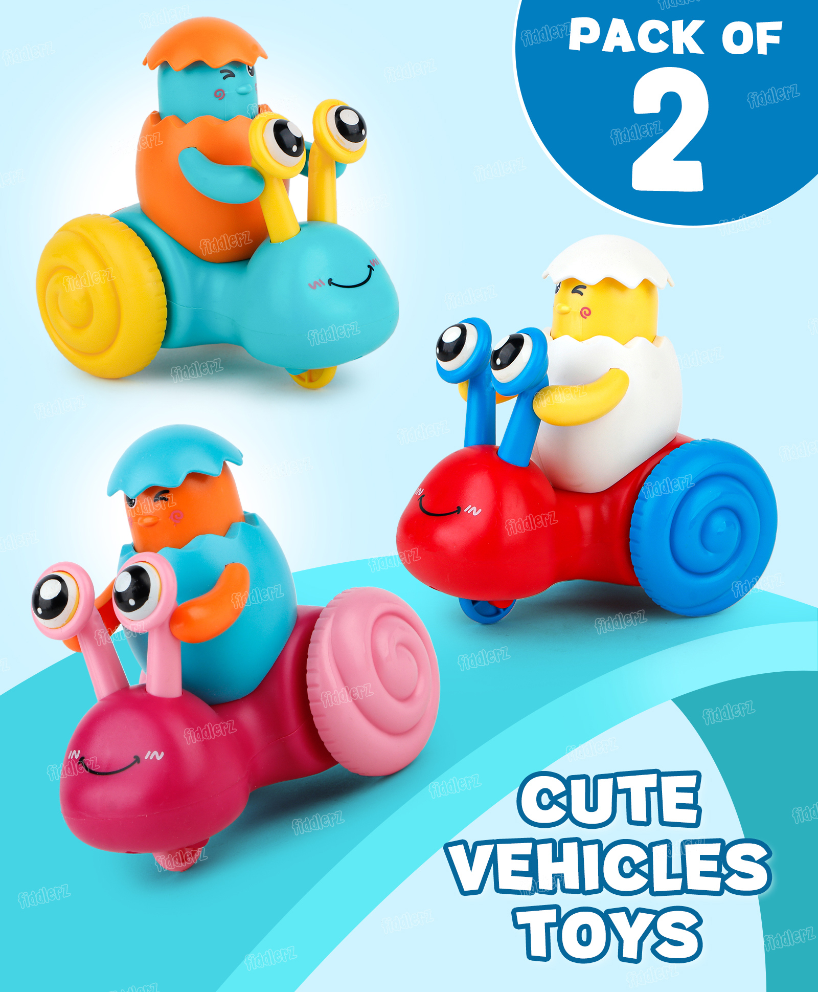 Fiddlerz Snail Press and Go Toy Car for Kids Push and Go Friction Powered Vehicle Educational Cartoon Toy for Boys and Girls Age 3+ (Pack of 2) Random Color Dispatch-picture-26