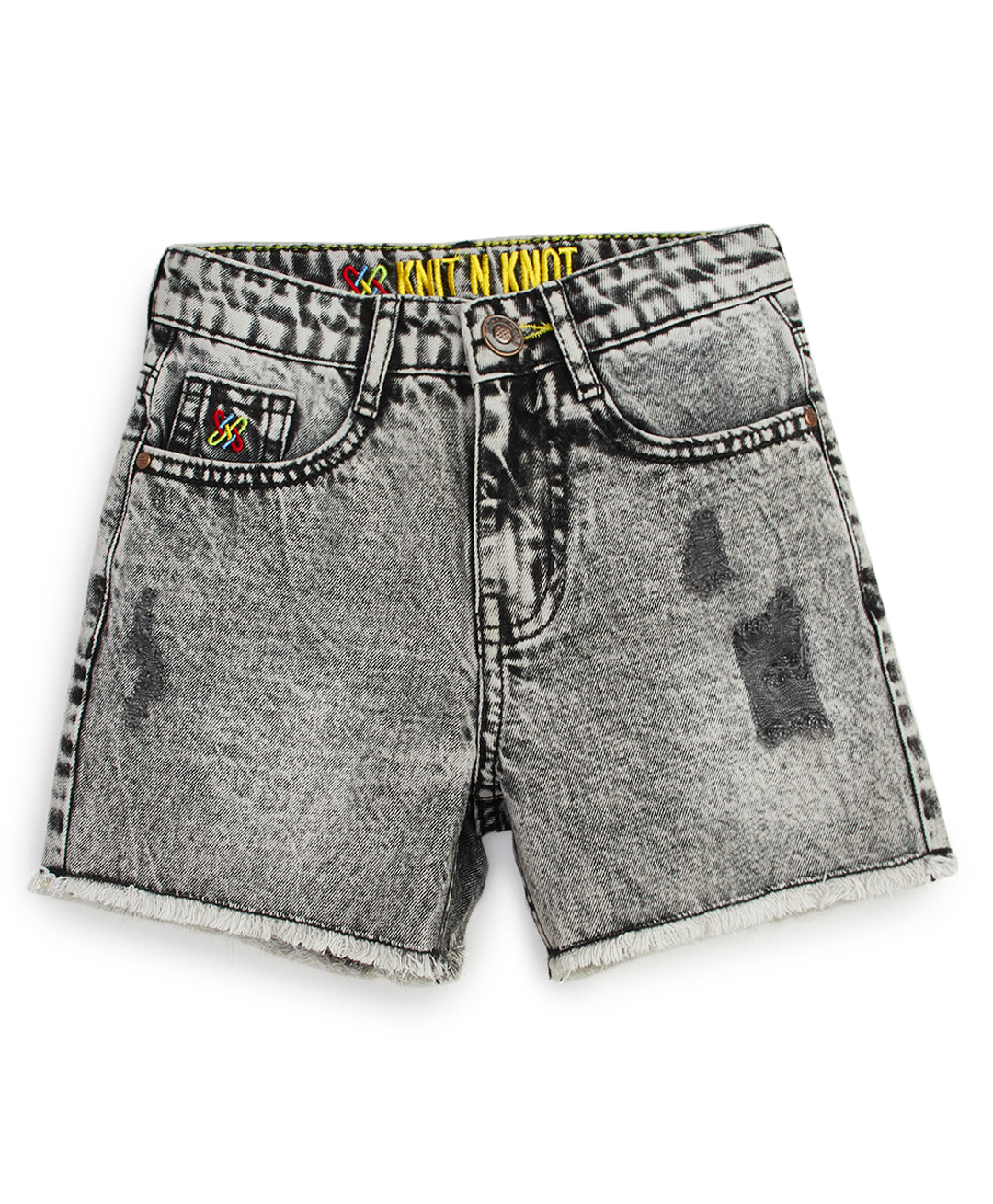 Knit N Knot Denim Solid Mild Washed Ripped Shorts - Grey-picture-33
