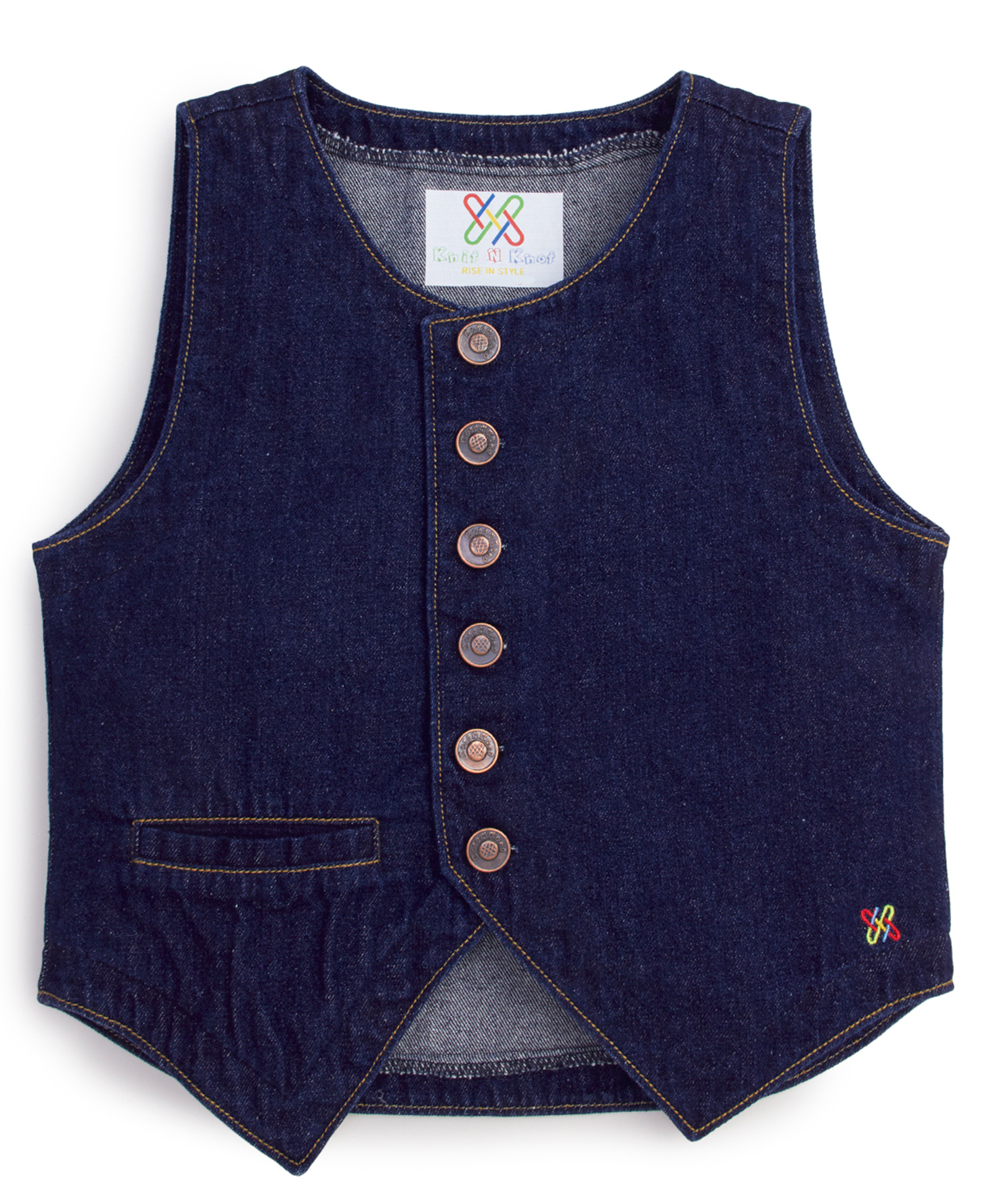 Knit N Knot Denim Woven Sleeveless Solid Waistcoat - Navy Blue-picture-42