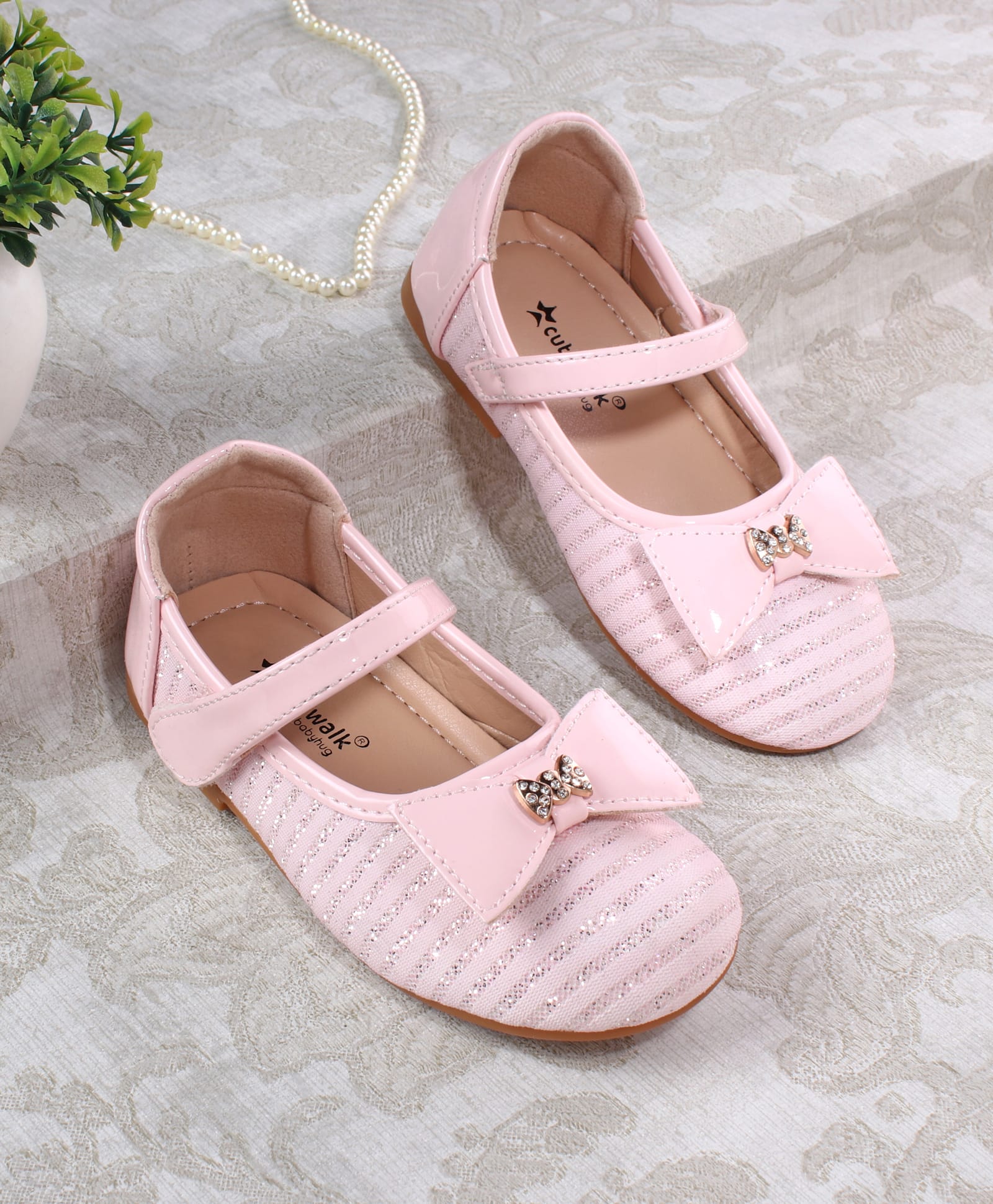 cute walk by babyhug ballerina with bow applique and velcro closure - pink