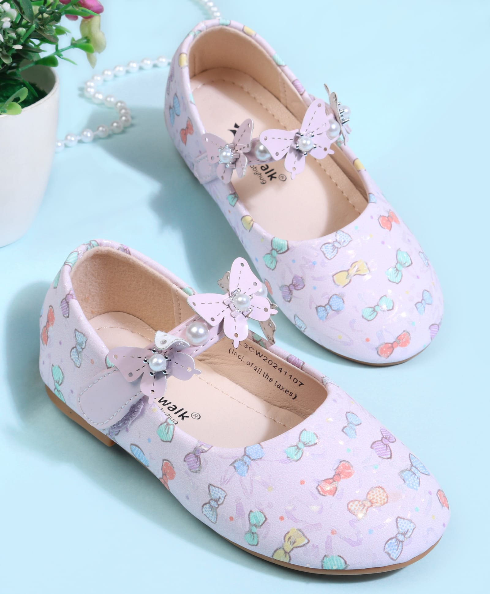 Cute Walk by Babyhug Velcro Closure Ballerina With Bow Print & Butterfly Applique - Purple