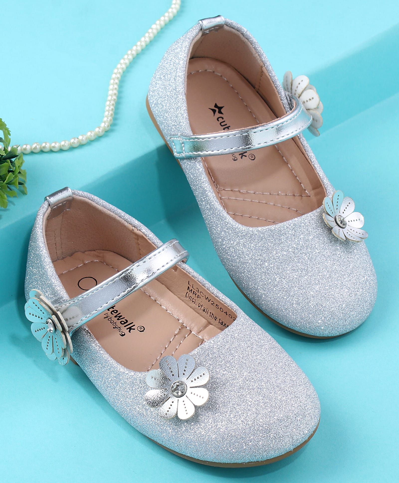 Cute Walk by Babyhug Ballerina with Floral Applique - Silver-image-32