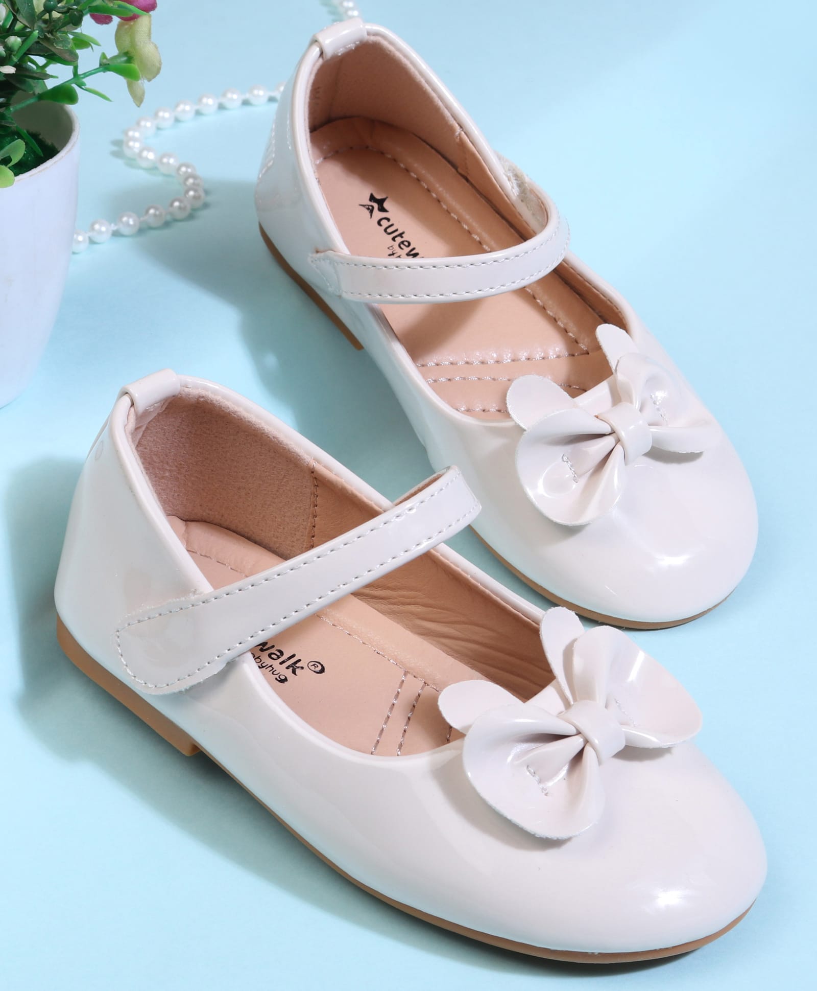 Cute Walk by Babyhug Velcro Closure Ballerina With Bow Applique - Beige-picture-10