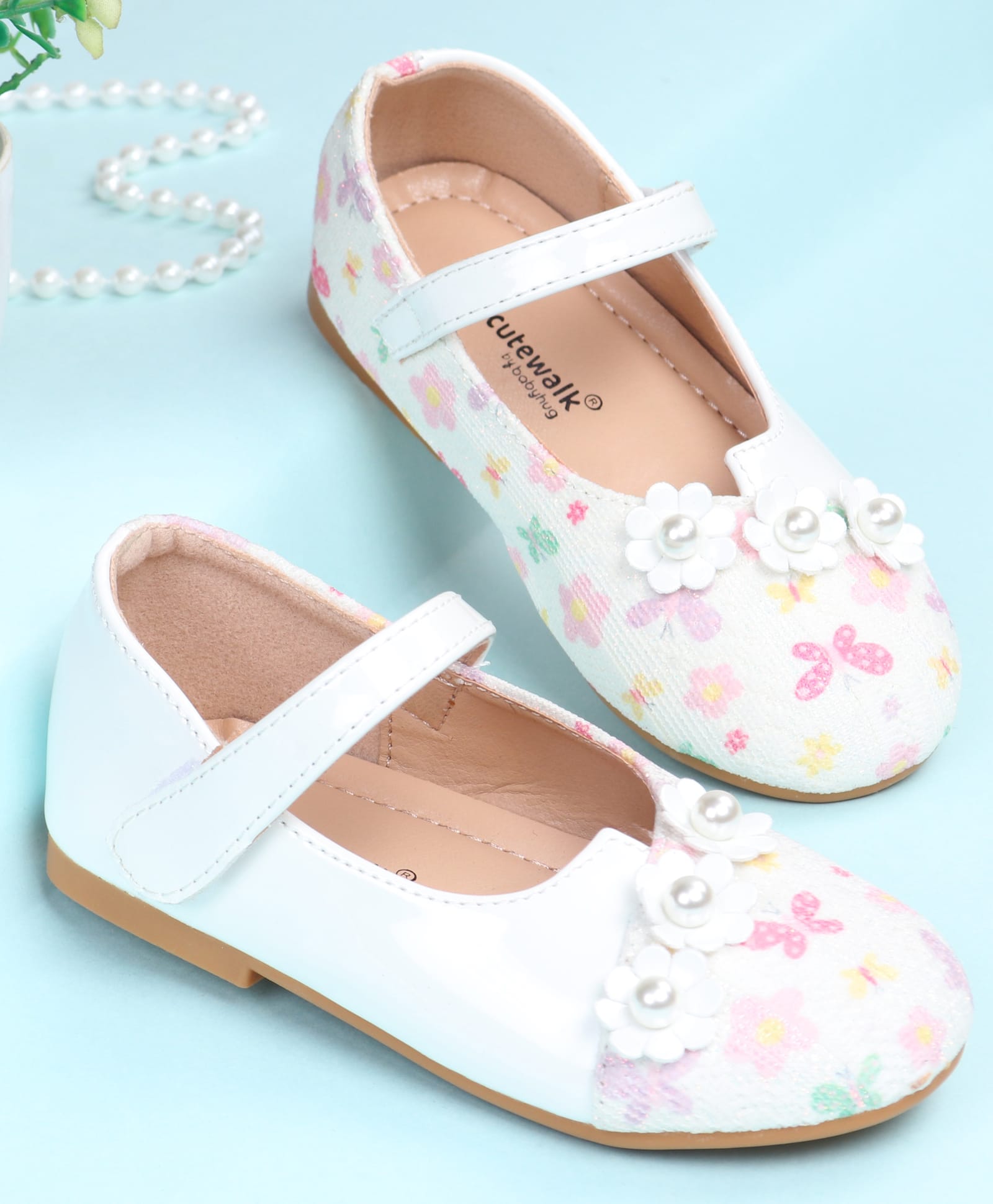 Cute Walk by Babyhug Velcro Closure Ballerina with Bow Applique - White