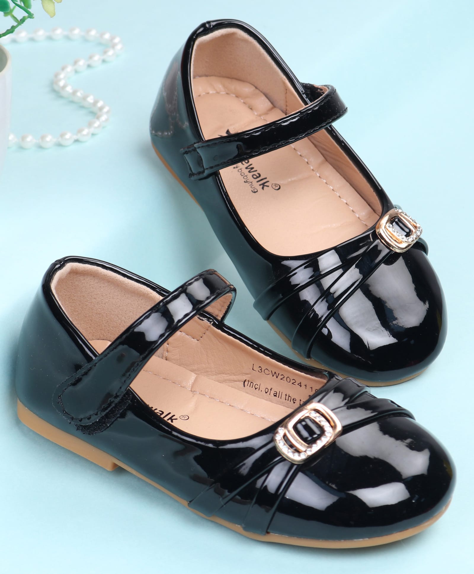 Cute Walk by Babyhug Velcro Closure Ballerina with Embellishment - Black