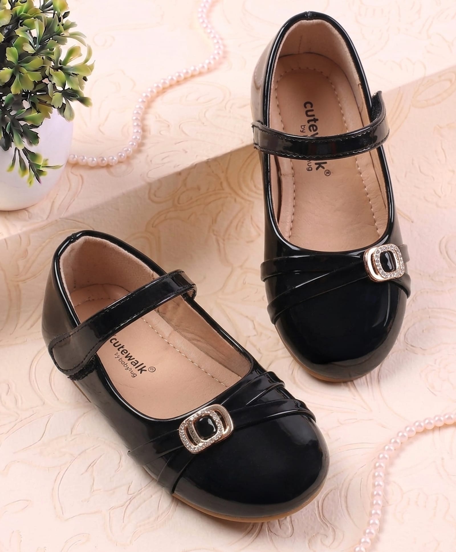 Cute Walk by Babyhug Velcro Closure Ballerina with Embellishment - Black