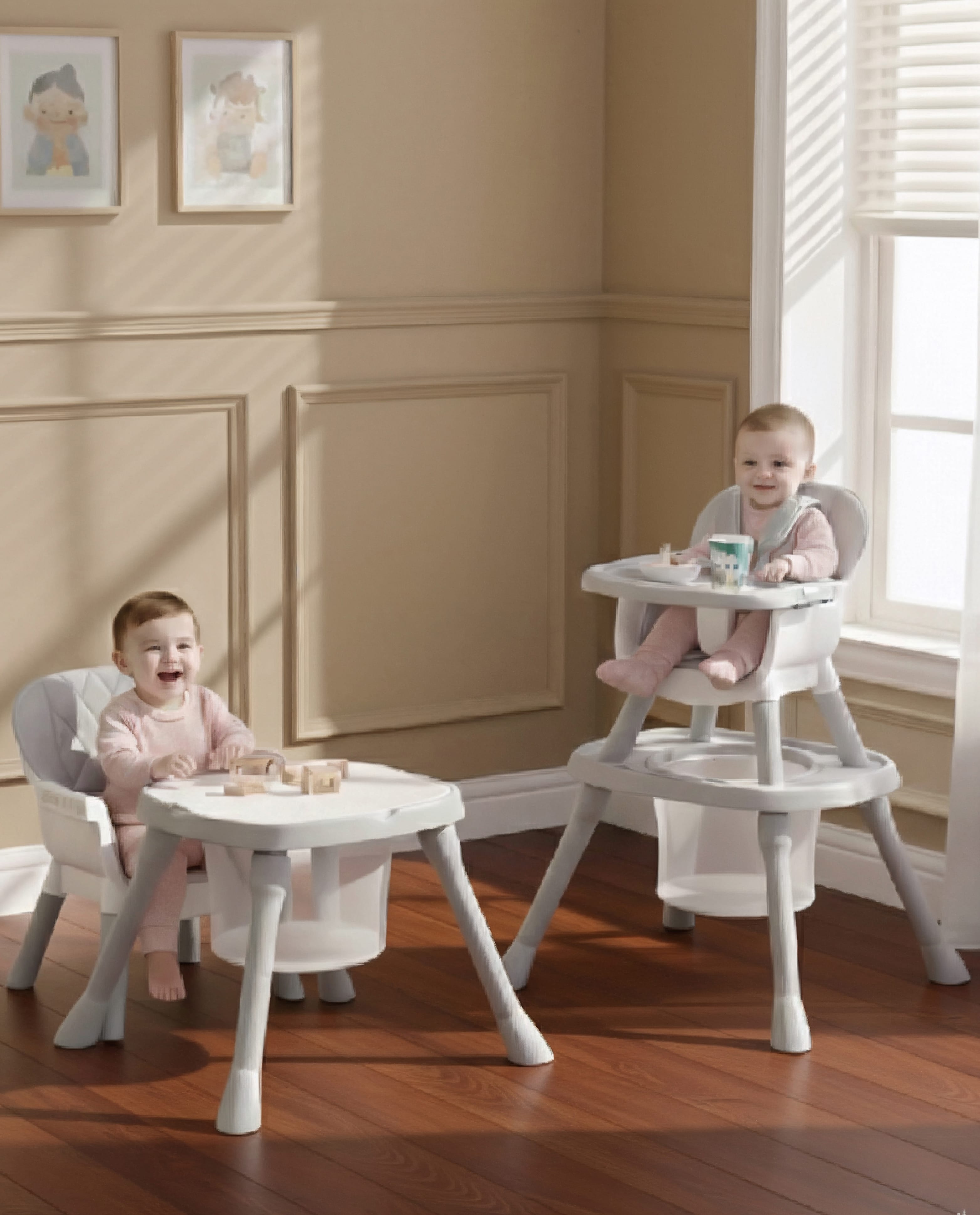 fab n funky 3-in-1 High Chair with Storage Basket - Grey| Detachable Dual Food Tray| Adjustable Height| 3-position Adjustable Tray| Seat Cover| Safety Harness| Study Table & Chair| Small Dining Chair-picture-11