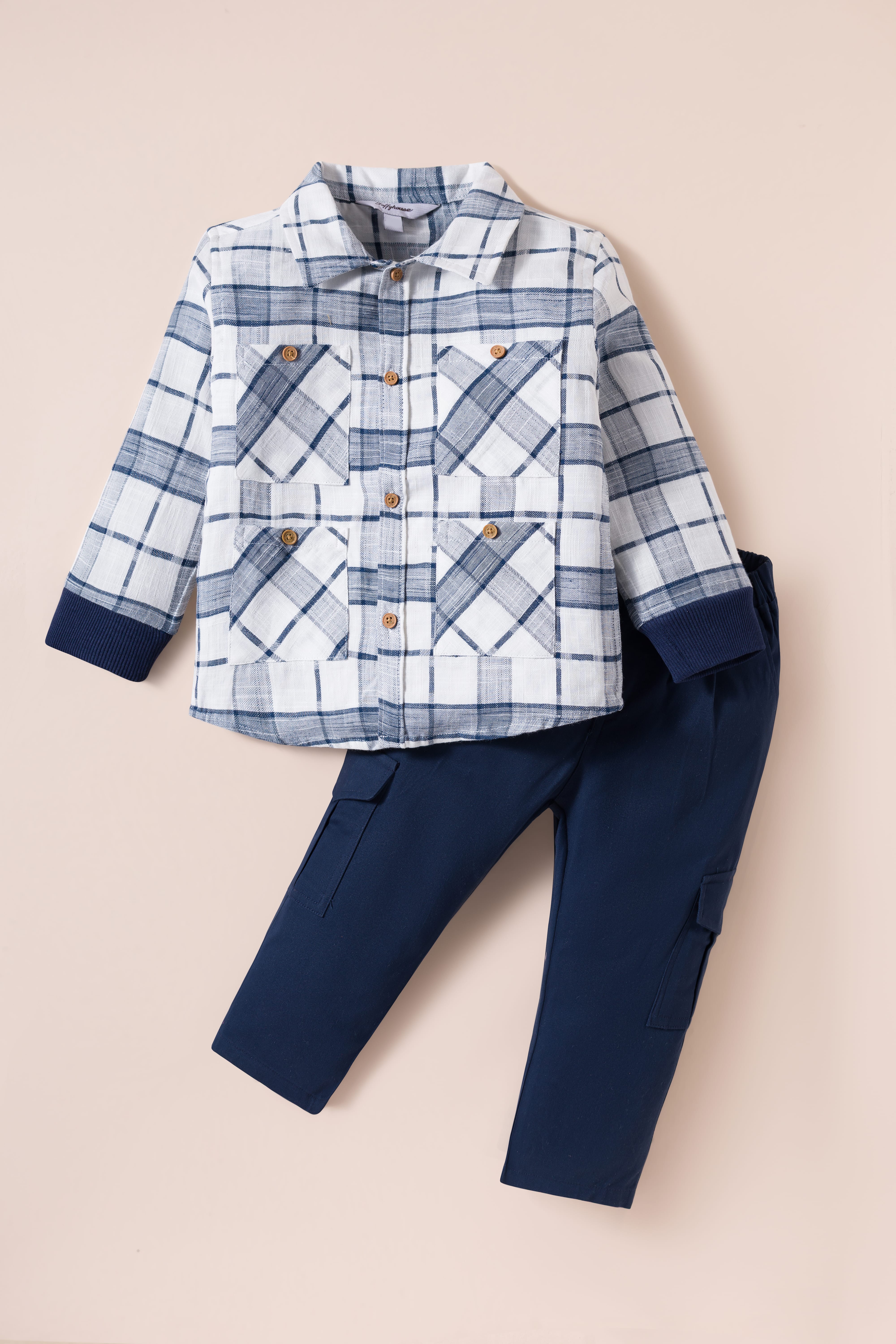 ToffyHouse Poplin Woven Full Sleeves Shirt and Trouser With Check - Navy Blue & White-picture-43