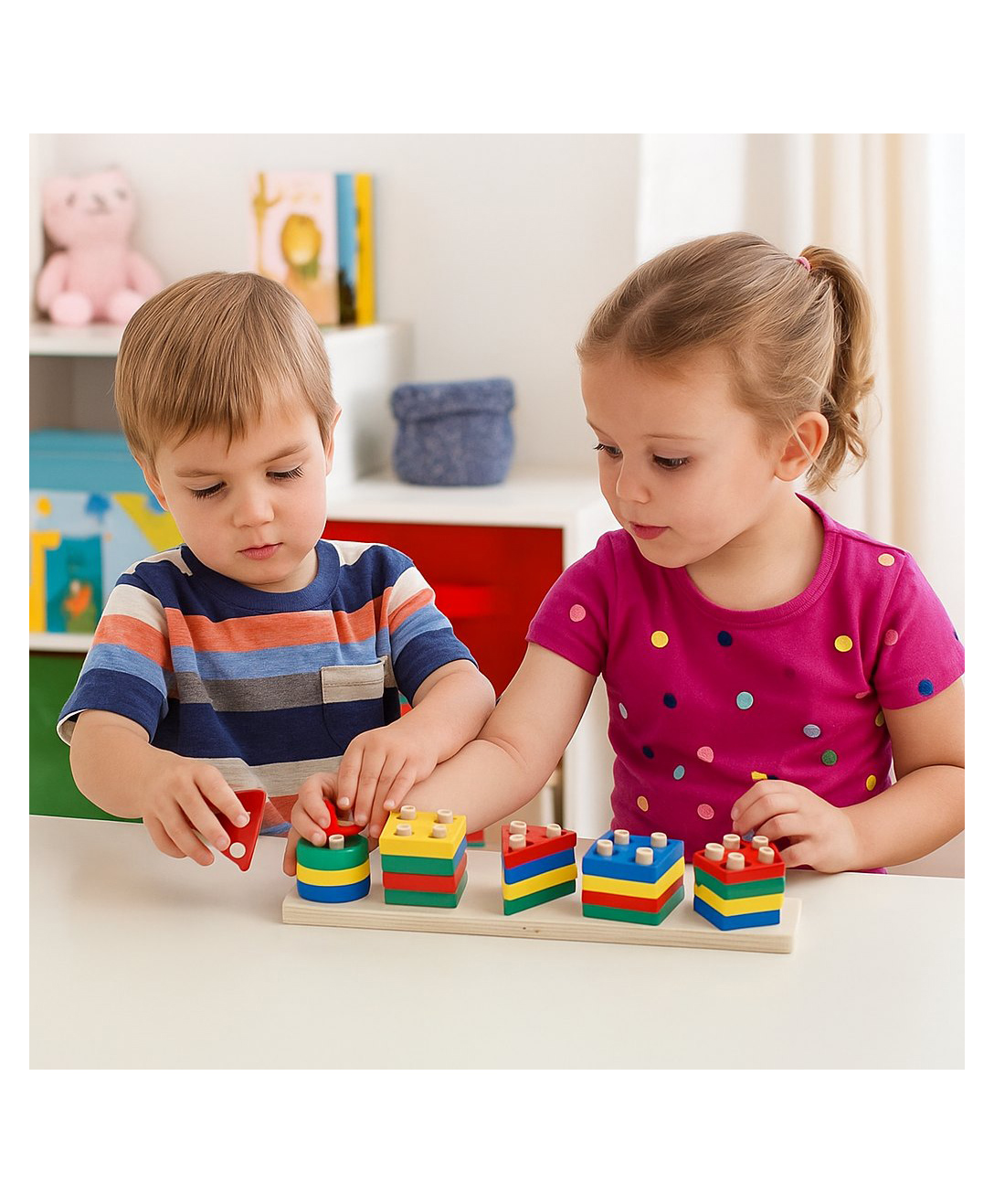 SANJARY 5in1 Wooden Geometric Shape Matching and Stacking Toy for kids color design may vary-picture-21
