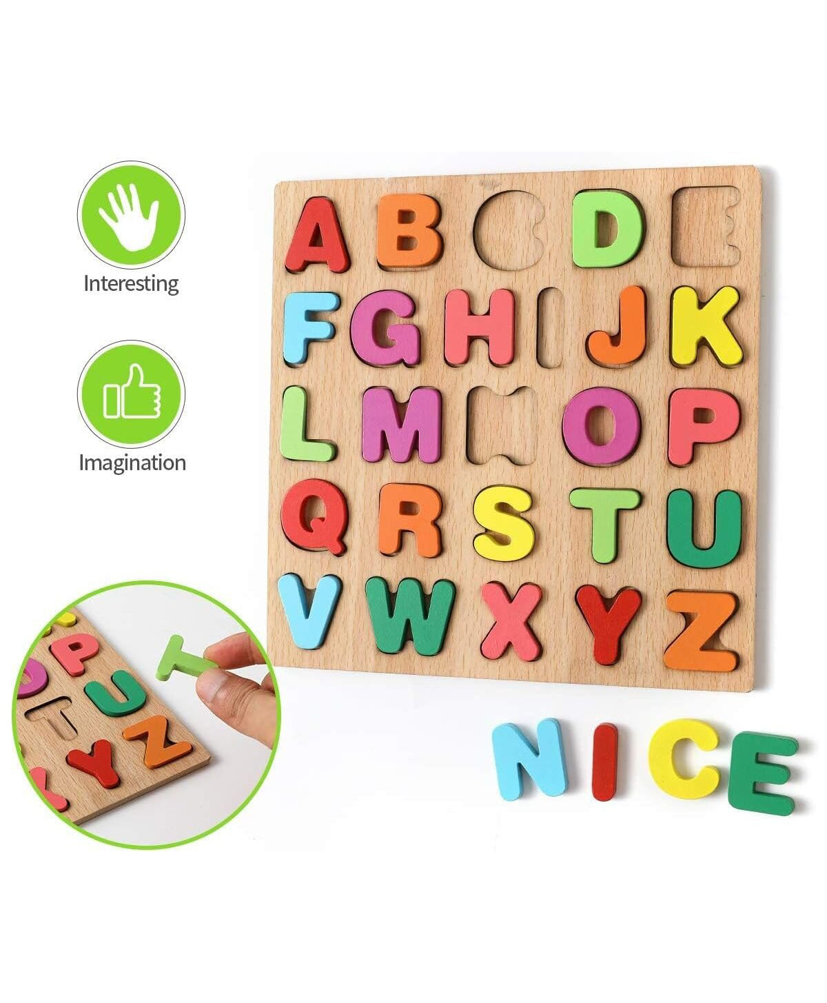 SANJARY Wooden Learning Alphabets Board Puzzle Toys for Toddlers, Preschool Educational Learning Letter color design may vary-image-31