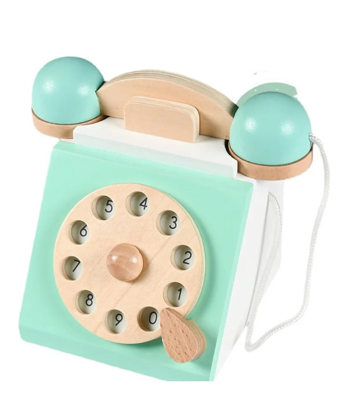 SANJARY wooden Retro Vintage Dial Telephone Model Toy for Kids, Pretend Play Home Decoration Early Learning Toy color design may vary-image-9