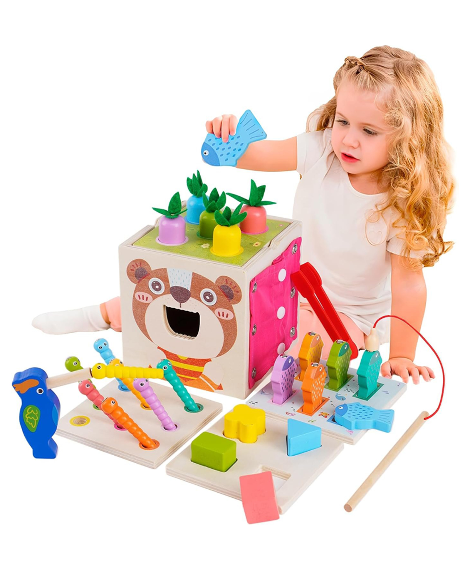 SANJARY 8in1 Wooden Multiactivity Learning Cube Educational Montessori Toy, Motor Skill Development Toy Play Kit for Toddler color design may vary-picture-24