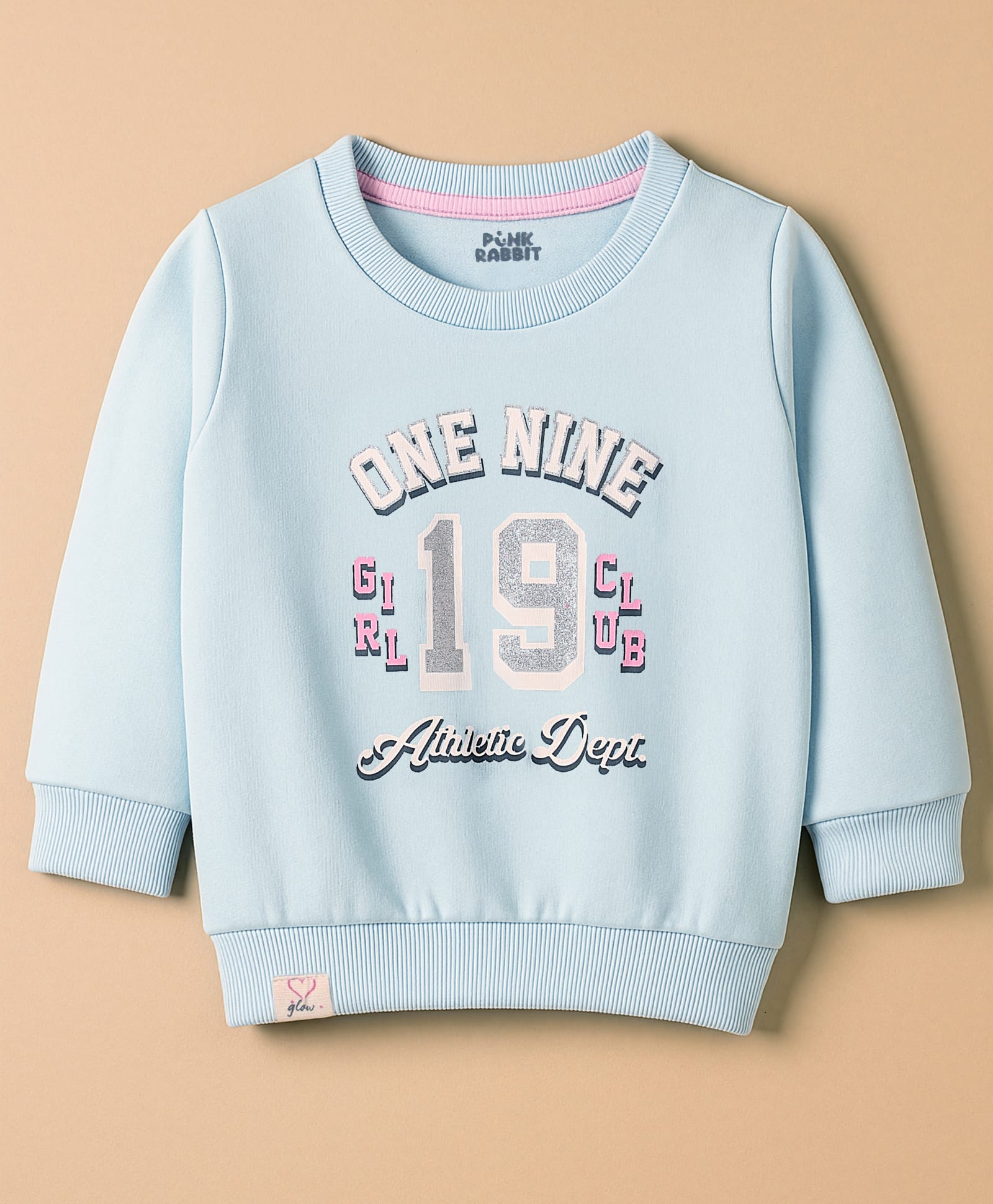 Pink Rabbit Looper Knit Full Sleeves T-Shirt With 19 Text Print - Light Blue-picture-16