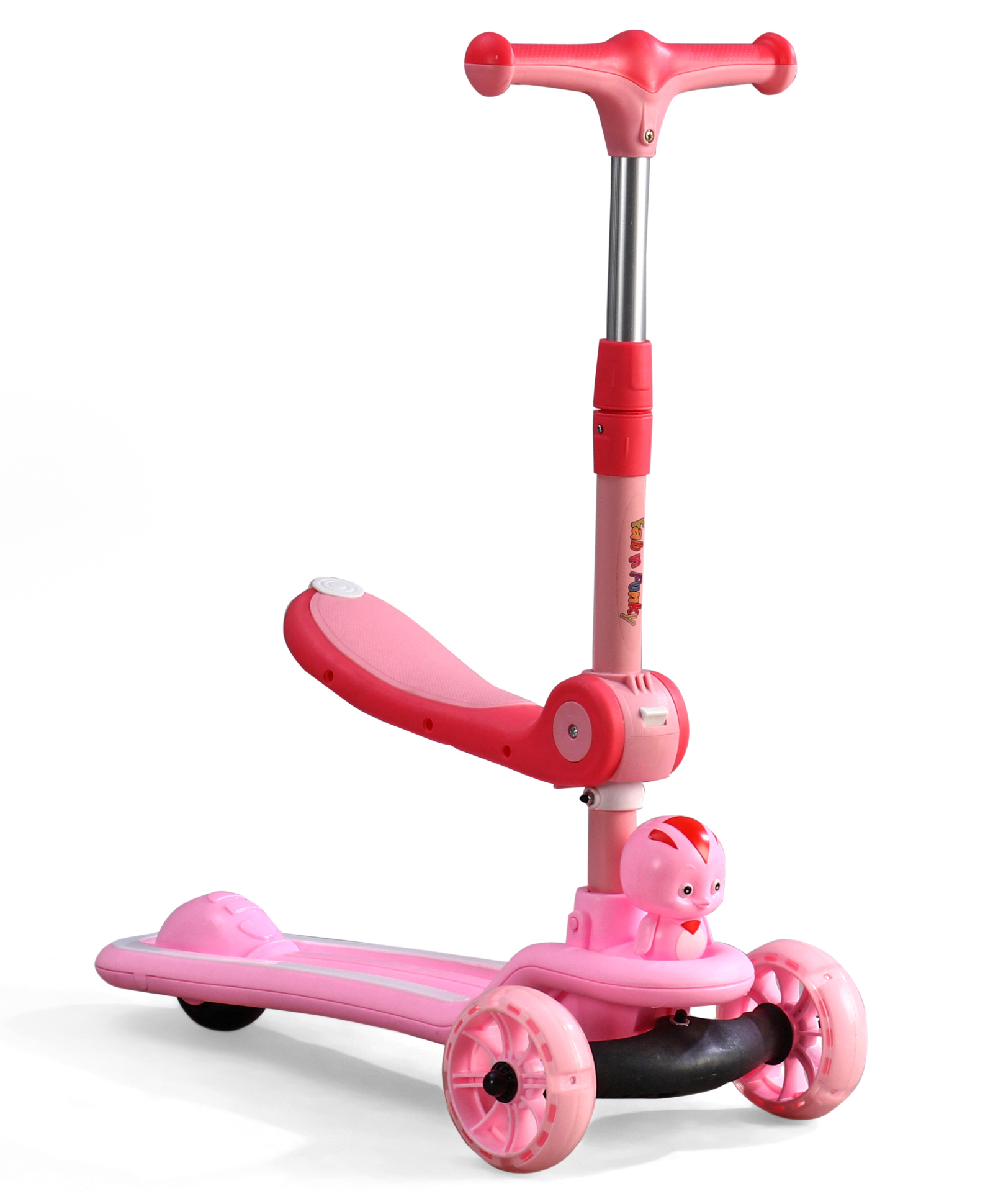 2-in-1 Kids 3 Wheel Scooter with Foldable Seat & LED Wheels - Pink| Adjustable Height| Music| Lean-to-Steer| Toy for 3 to 10 Yrs Boys & Girls| Sport Gift| Physical Activity