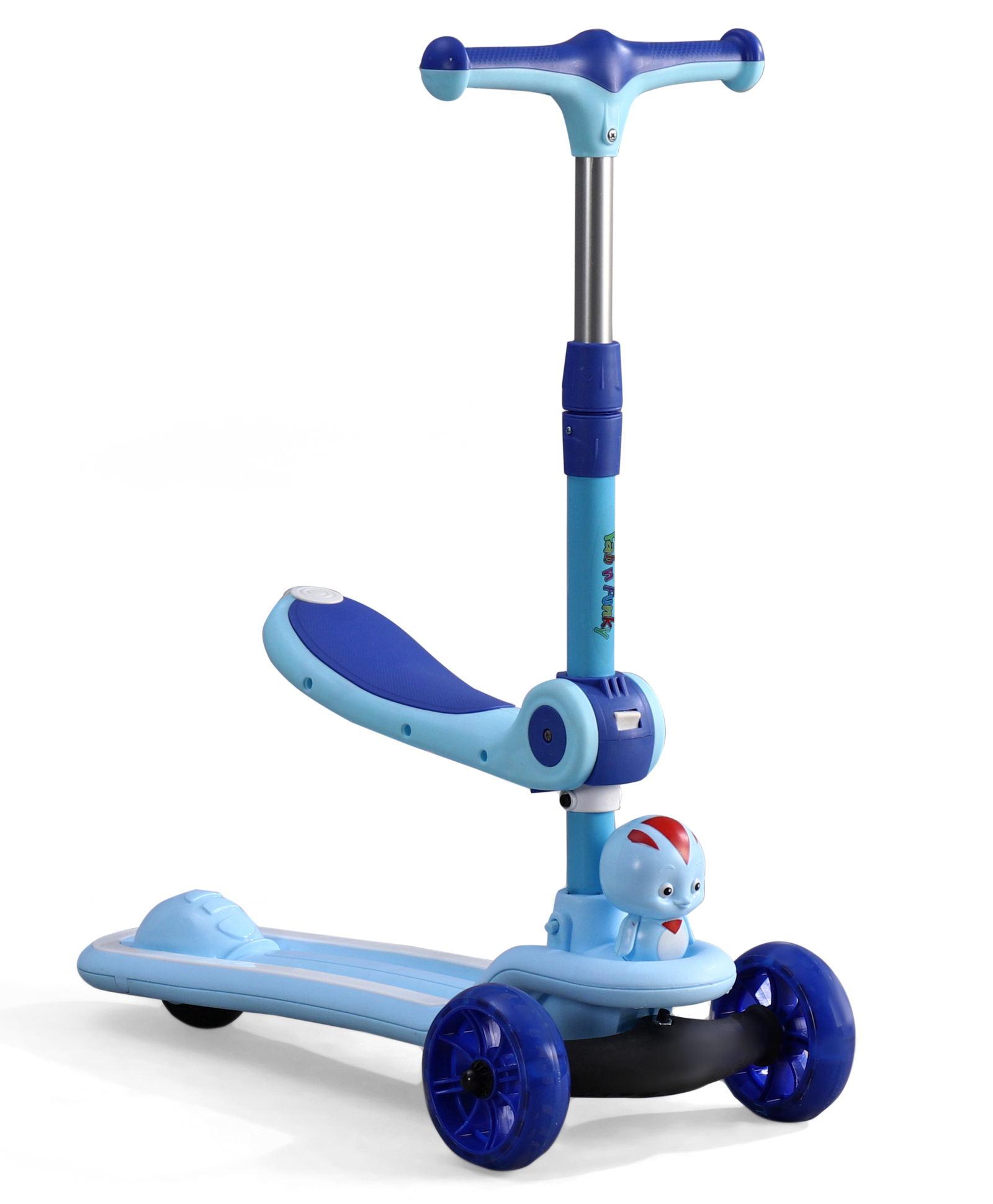 2-in-1 Kids 3 Wheel Scooter with Foldable Seat & LED Wheels - Blue| Adjustable Height| Music| Lean-to-Steer| Toy for 3 to 10 Yrs Boys & Girls| Sport Gift| Physical Activity