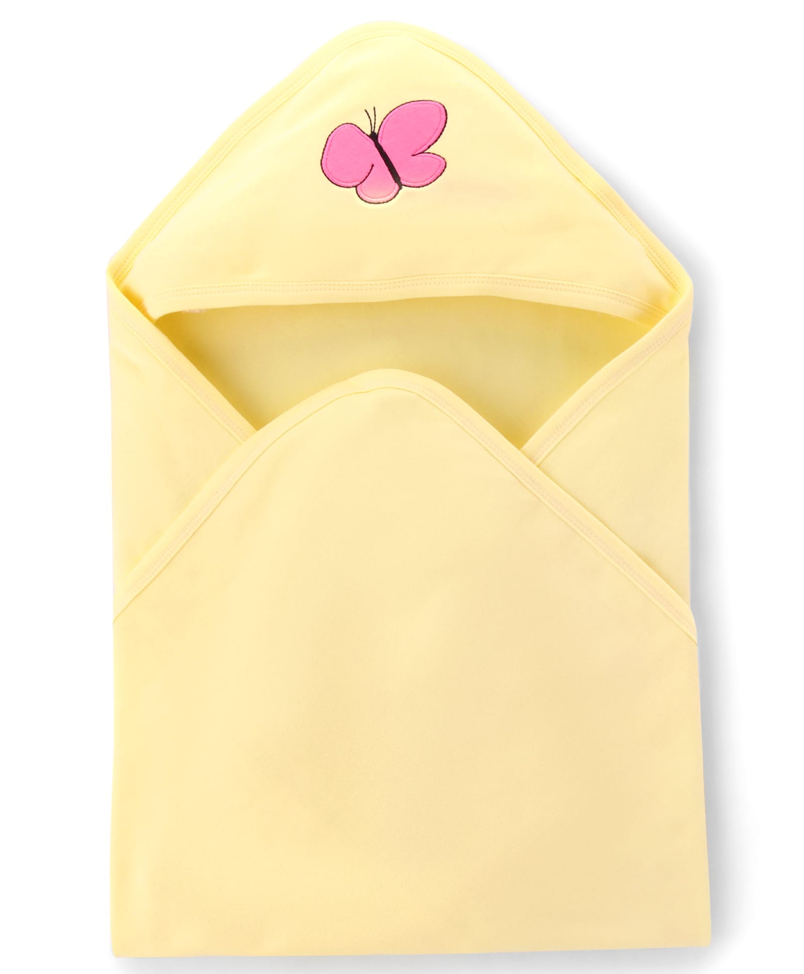 Kookie Kids Interlock Knit Hooded Wrapper With Butterfly Print L 78 x B 78 cm - Yellow-image-29