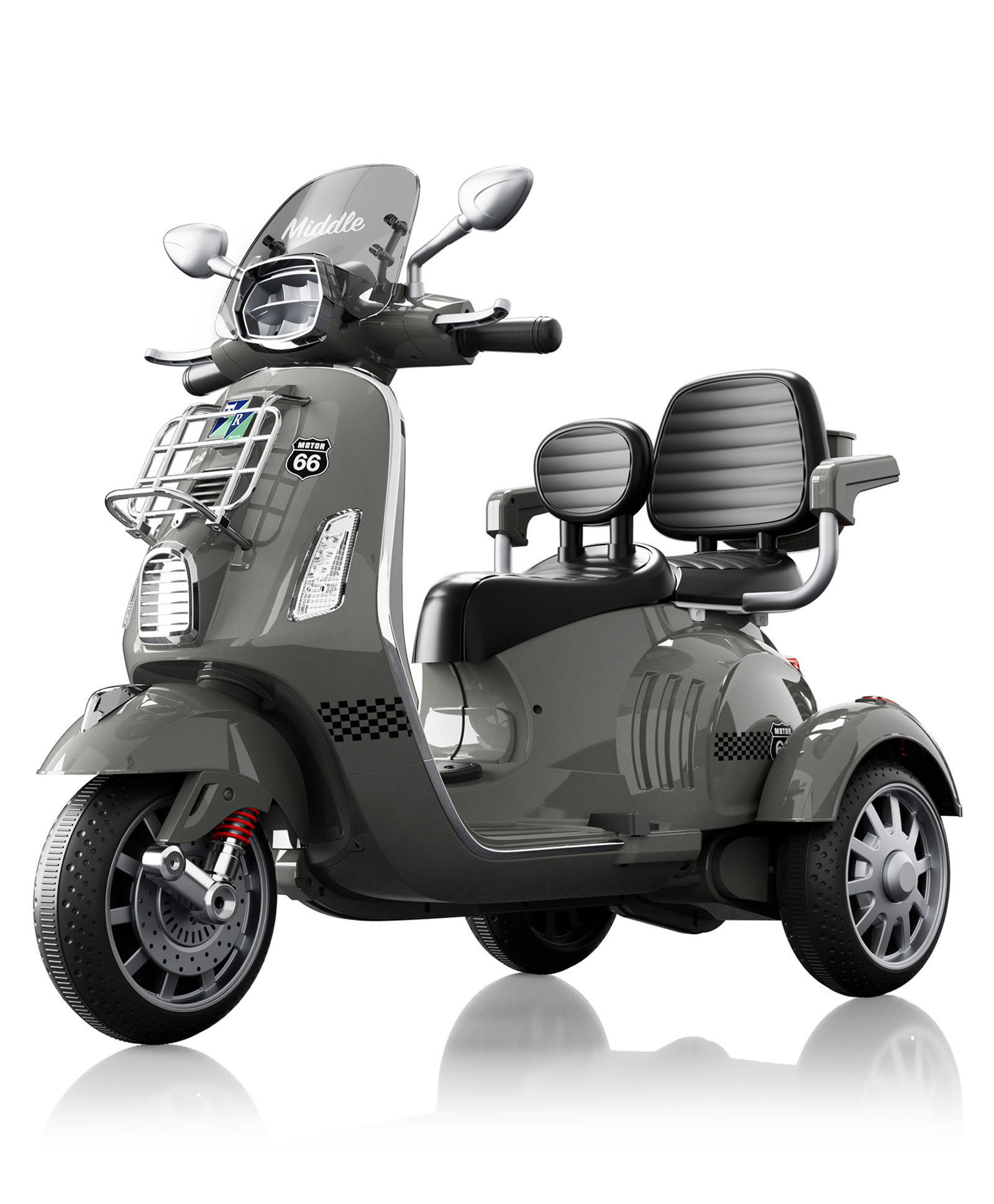 JN Creations Dual Seater 12V 3-Wheel Battery Operated HLW-8188 Ride-On Vespa Scooter for Kids (GREY)-picture-19