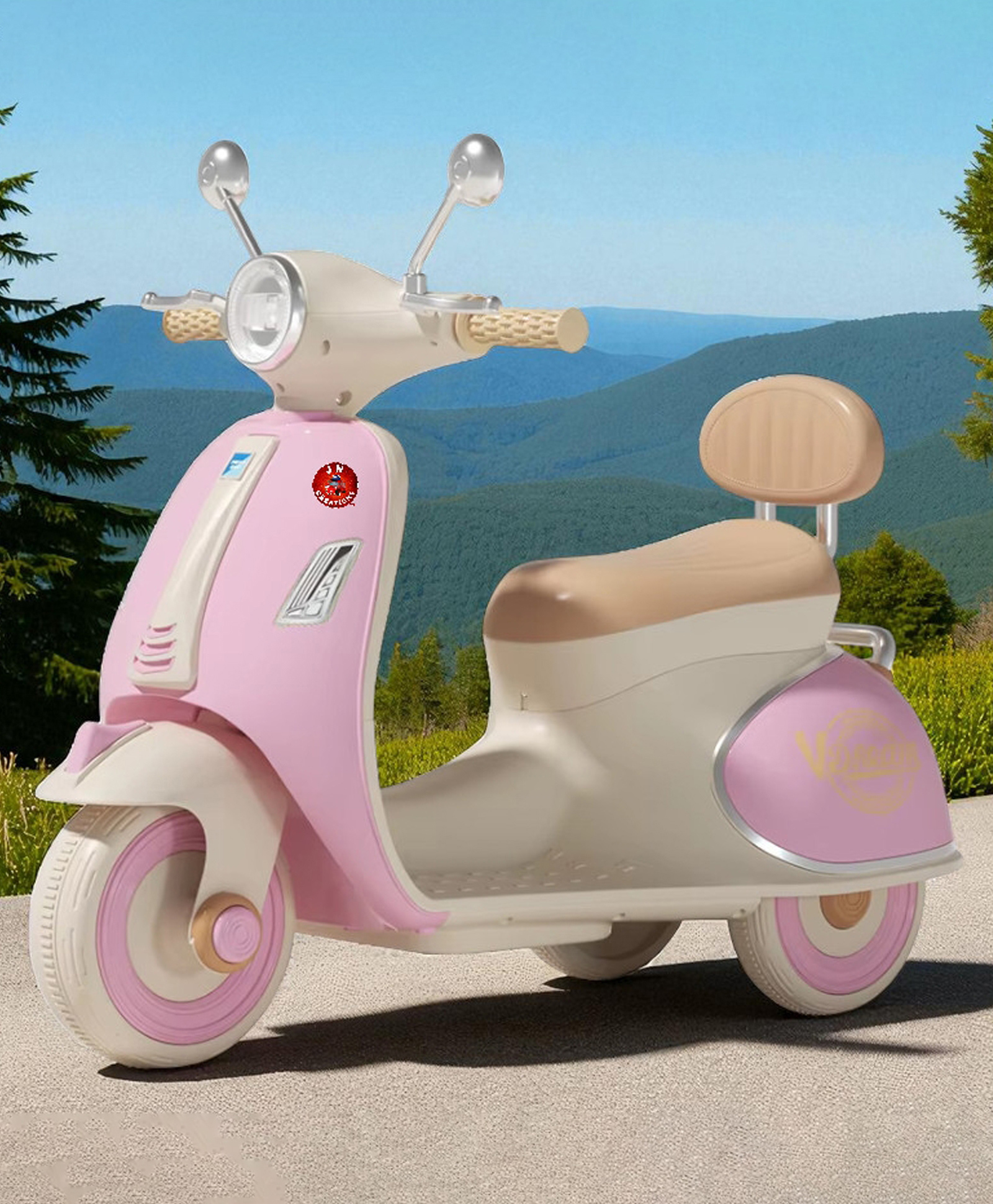 JN Creations 3-Wheel Vintage Rechargeable Battery Operated Ride-On V-DREAM 6188 Scooter for Kids (PINK)-picture-10