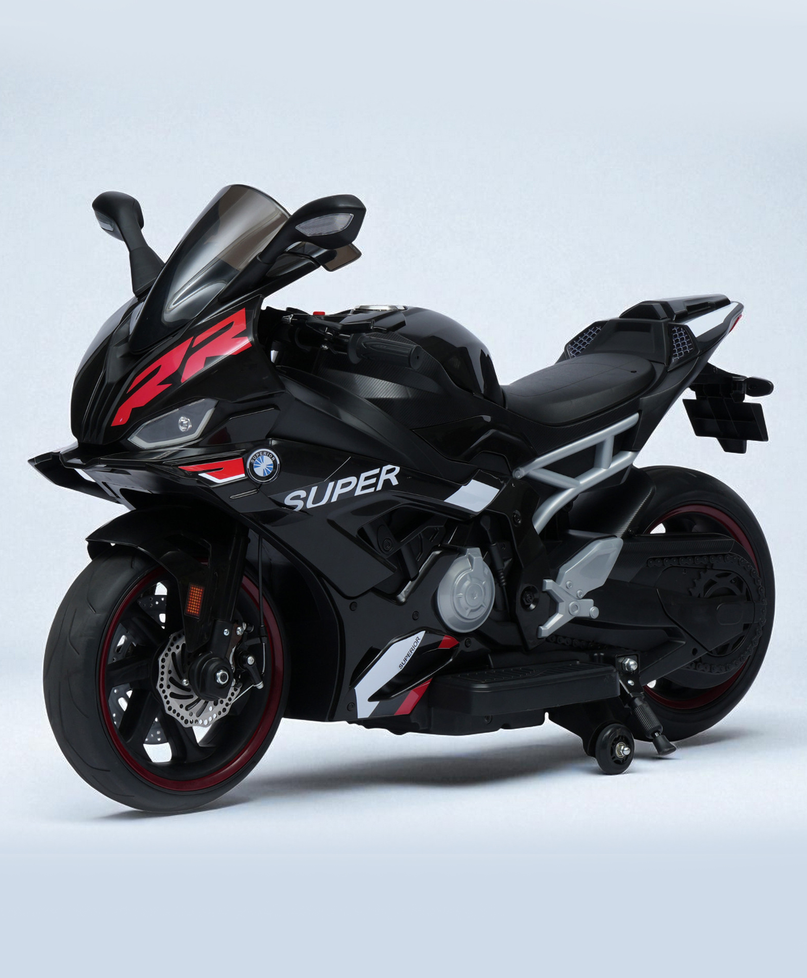JN Creations 12V Kids Battery Operated Ride On BMW LFB-008 RR Bike With Wheels Led Lights & Side Stand (BLACK)-image-8