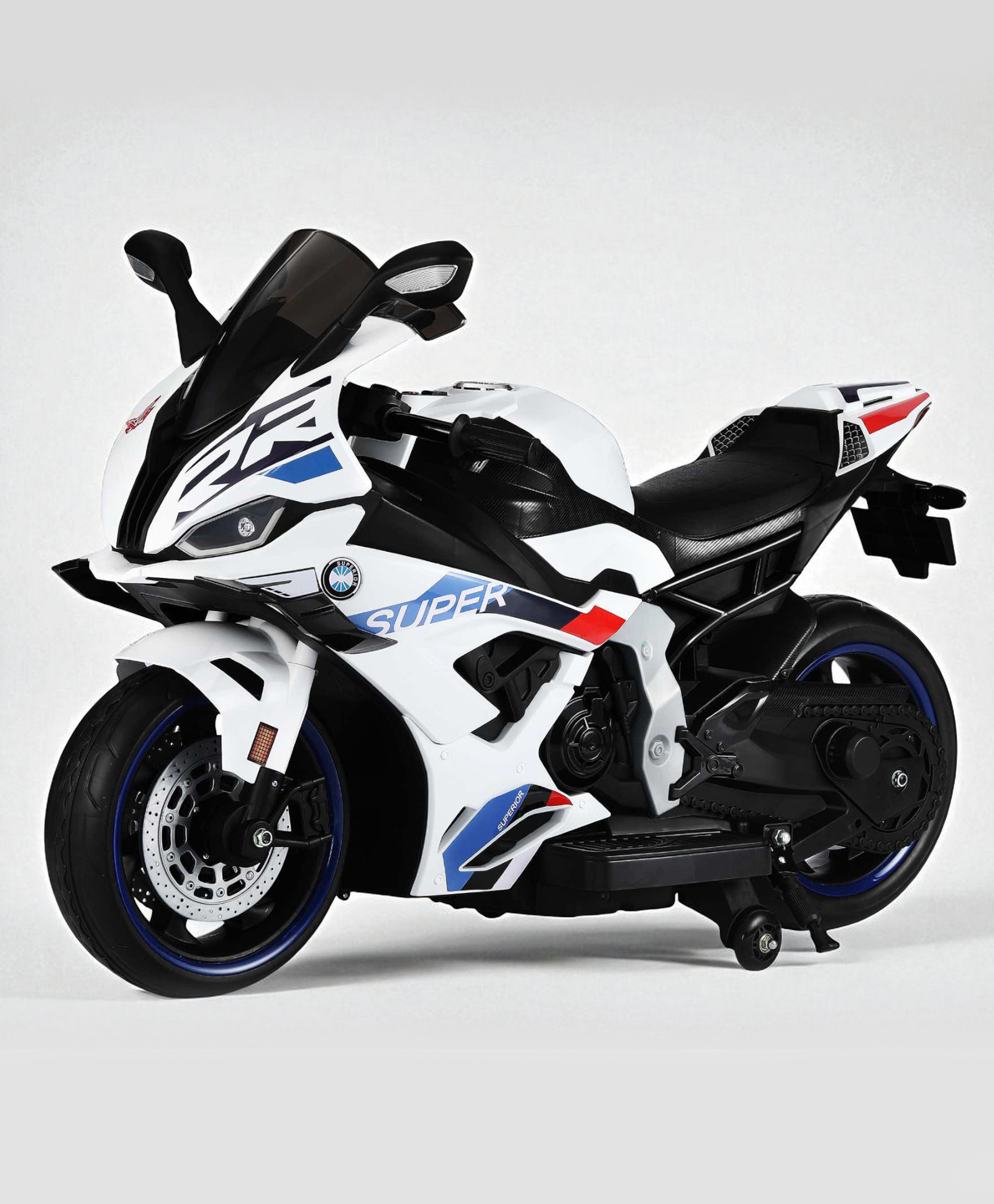 JN Creations 12V Kids Battery Operated Ride On BMW LFB-008 RR Bike With Wheels Led Lights & Side Stand (WHITE)-image-47