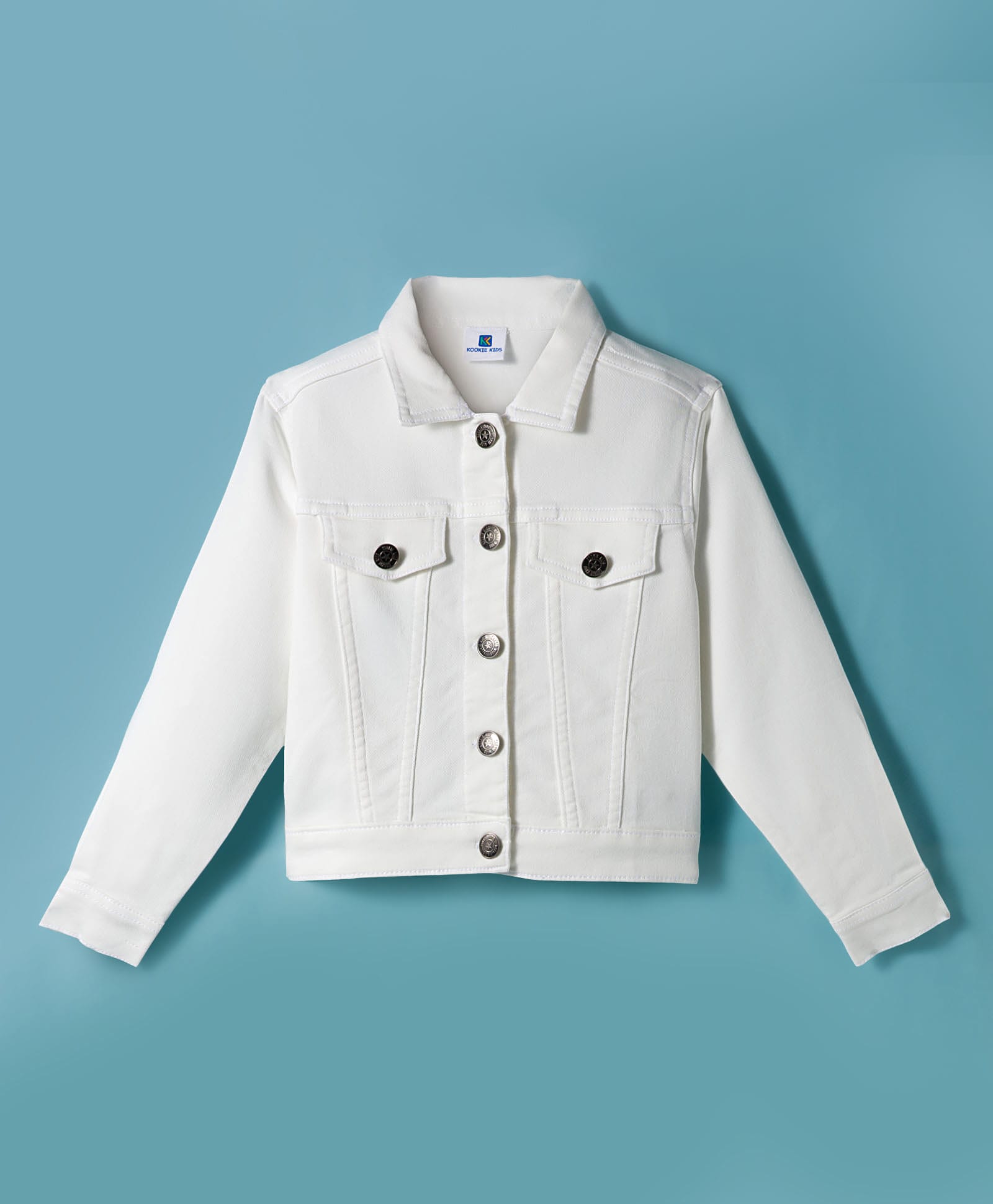 kookie kids india Kookie Kids Woven Full Sleeves Solid Denim Jacket - White-picture-14